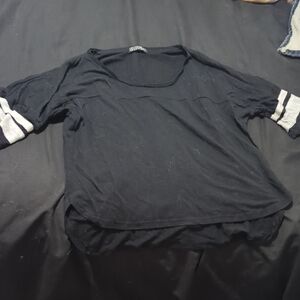 Hollister Black Tee with Gray Striped Sleeves
